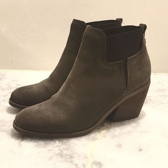 Guess Galeno Block Heel Suede Pull On Ankle Chelsea Boots Booties Khaki 6.5 - Picture 5 of 11